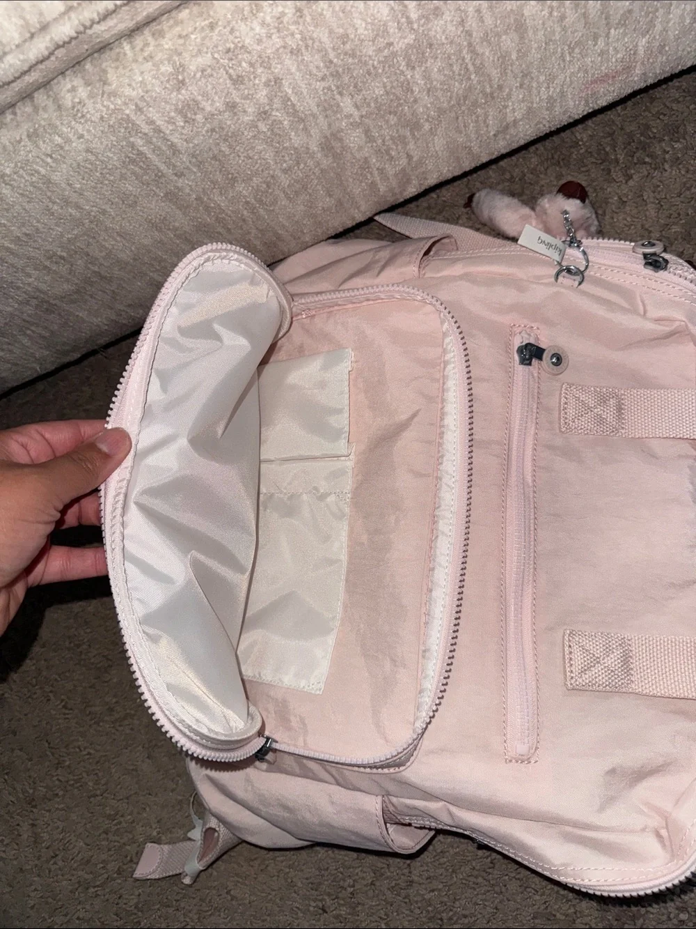 Kipling Light Pink  laptop Backpack with Monkey Charm